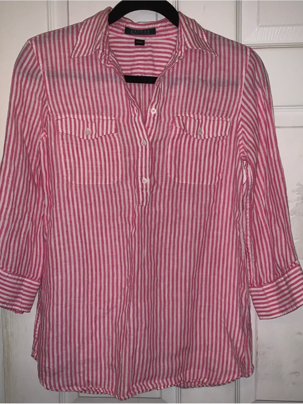 Ralph Lauren Pink and White Striped Button Pullover Top Size XS